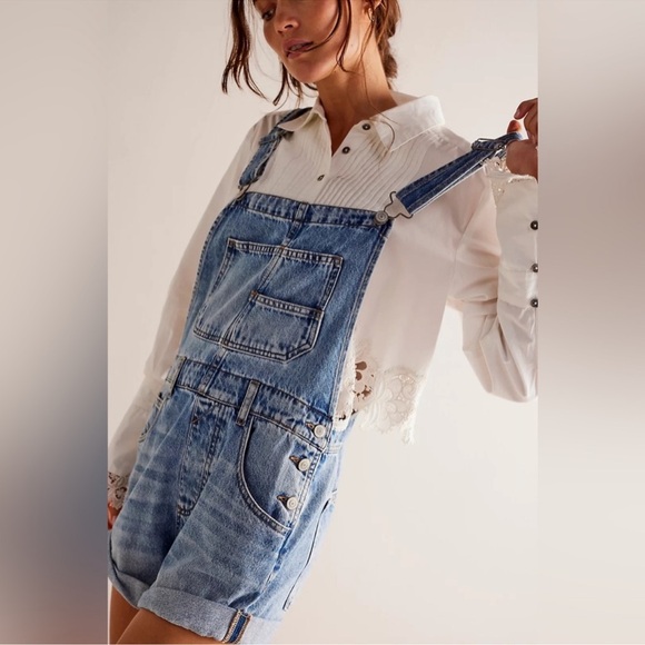 We The Free By Free People Denim - WE THE FREE BY FREE PEOPLE:”Ziggy Shortalls” in Follow Your Heart NWT
